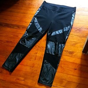 Black Leggings vegan leather panels active wear